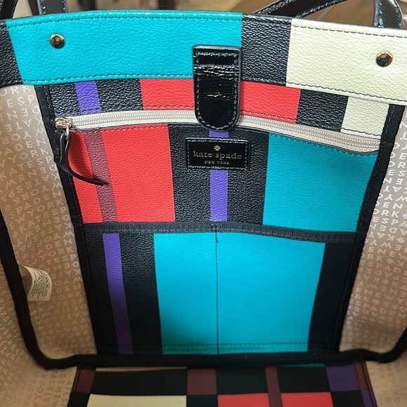 Kate Spade Colorblock Leather Tote Patent Leather Handles - Picture 11 of 14